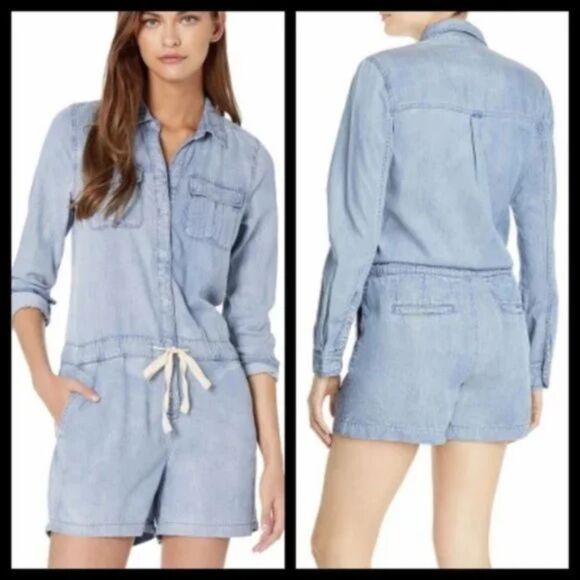 Blank NYC Long Sleeve Chambray Shorts Romper Medium NWT - Picture 4 of 6